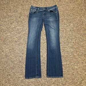 Miss Me Jeans Womens 31 Boot Low Rise JP5619B Blue Denim Sequin Euc